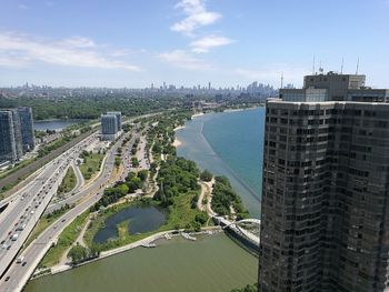 Aerial view of buildings in city