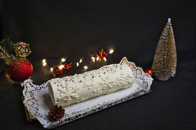 High angle view of christmas decoration on table