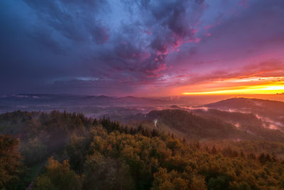 Colourful sky at sunset after a summer thunderstorm in the german black forest