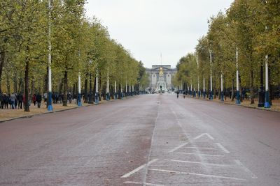 Panoramic view of people in town square