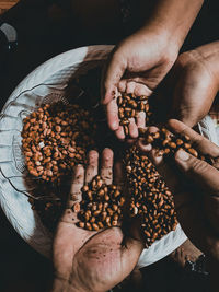 High angle view of man holding food