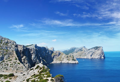 Scenic view of sea against blue sky