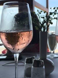 Close-up of beer in glass on table