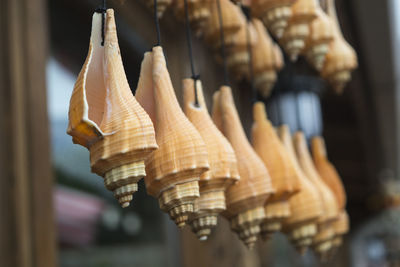 Close-up of clothes hanging in store for sale