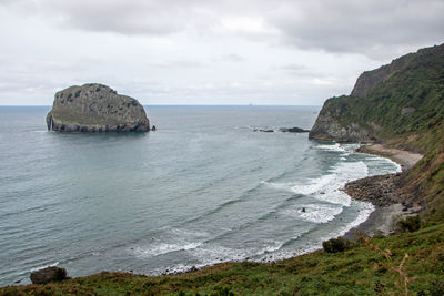 Scenic view of rocks in sea against sky