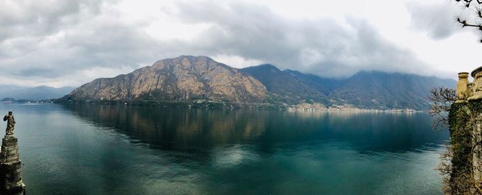 Panoramic view of lake and mountains against sky