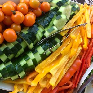 Close-up of various vegetable slices on plate