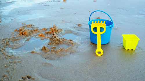 High angle view of toy on beach