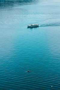 High angle view of sailboat in lake