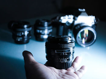 Close-up of hand holding camera