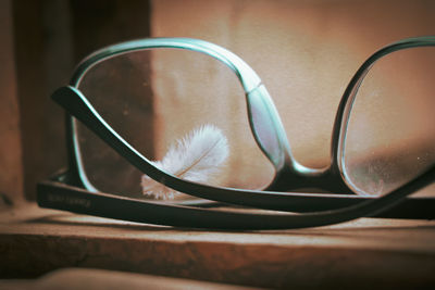 Close-up of eyeglasses on table at home