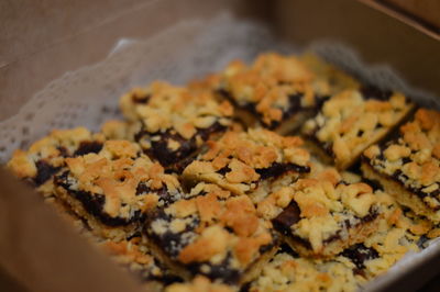 High angle view of cookies in plate