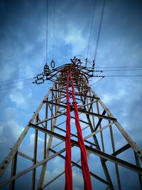 Low angle view of electricity pylon against sky