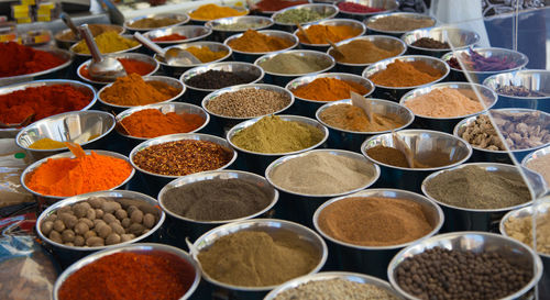 High angle view of spices for sale in shop