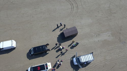 High angle view of people on street