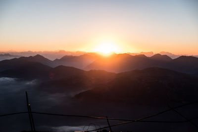 Scenic view of silhouette mountains against sky during sunset