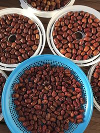 High angle view of coffee beans in container