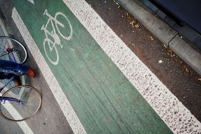 High angle view of bicycle lane