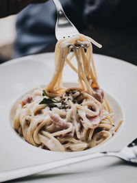 Close-up of noodles in plate