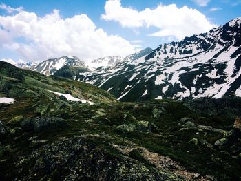 High angle view of snowcapped mountains