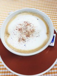 High angle view of coffee on table