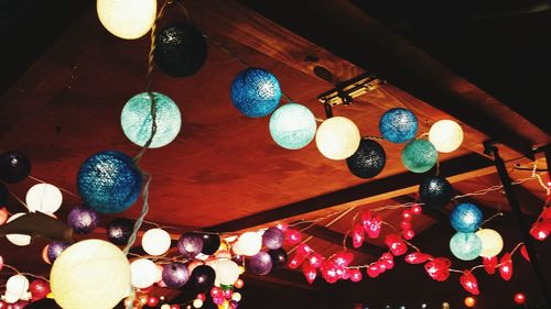 Low angle view of multi colored lanterns