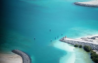 High angle view of boats on beach