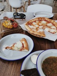 High angle view of breakfast served on table