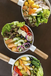 High angle view of meal served on table