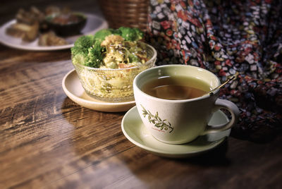 Close-up of tea cup on table