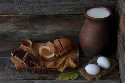 High angle view of food on table