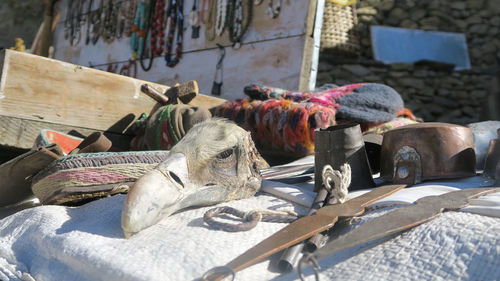 Horses in a market