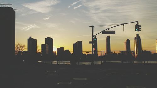 City skyline at sunset