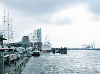 View of harbor with buildings in background