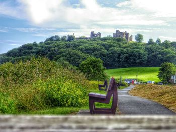 Empty bench in park