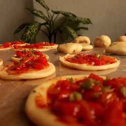 Close-up of pizza on table