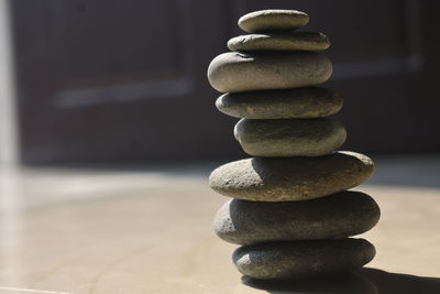 Stack of stones on table