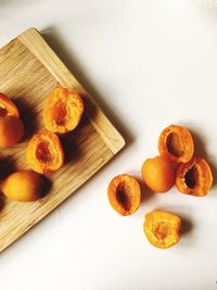 High angle view of fruits on cutting board