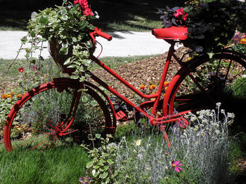Close-up of red bicycle