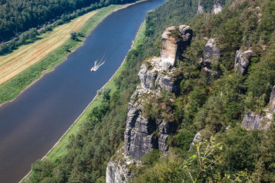 High angle view of land and mountains