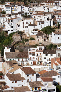 High angle view of buildings in city