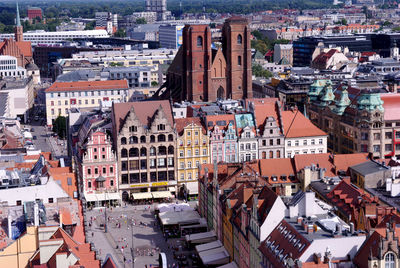 High angle view of buildings in city