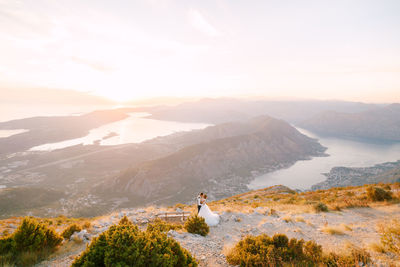 Scenic view of mountains against sky during sunset