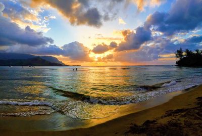 Scenic view of sea against sky during sunset