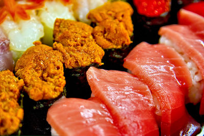 Close-up of sashimi and sushi