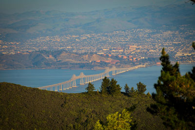 High angle view of plants and mountains