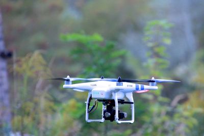 Close-up of drone flying by plants