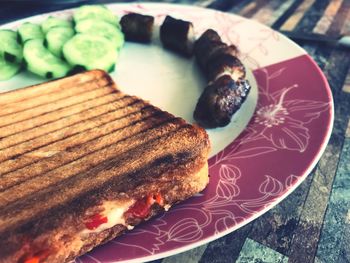 Close-up of breakfast served in plate