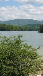 Scenic view of lake against cloudy sky