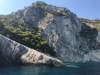 Scenic view of sea and mountains against sky